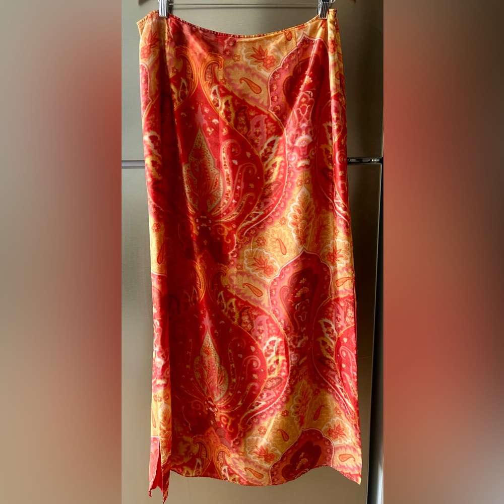 Lafayette 148 Silk Skirt Red Paisley Bias Cut Midi Size 14